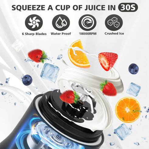 Portable Blender 20 Oz with Insulated Sleeve - Personal Juicer for Protein Shakes, Smoothies, USB Rechargeable, Travel