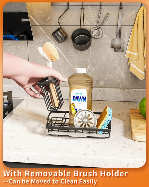 SWTYMIKI Sink Caddy Sponge Holder for Kitchen, Stainless Steel Organizer with High Brush Holder for Countertop