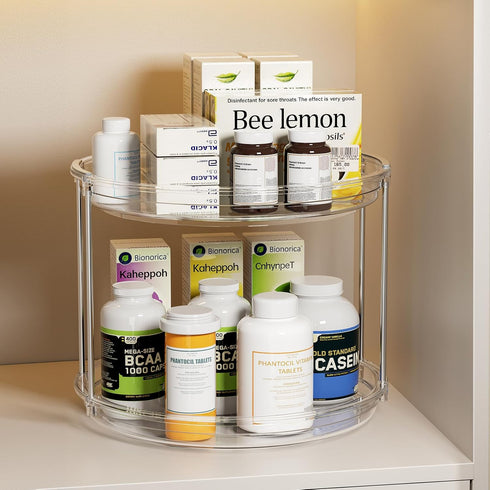 2 Tier Lazy Susan Turntable Organizer - 9.25'' Rotating Spice Rack for Kitchen, Pantry, and Bathroom Vanity