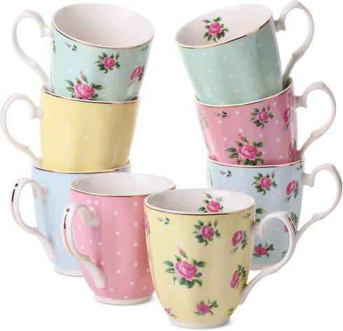 BTaT- Royal Coffee Mugs, 12 oz, Set of 8, Porcelain Bone China,