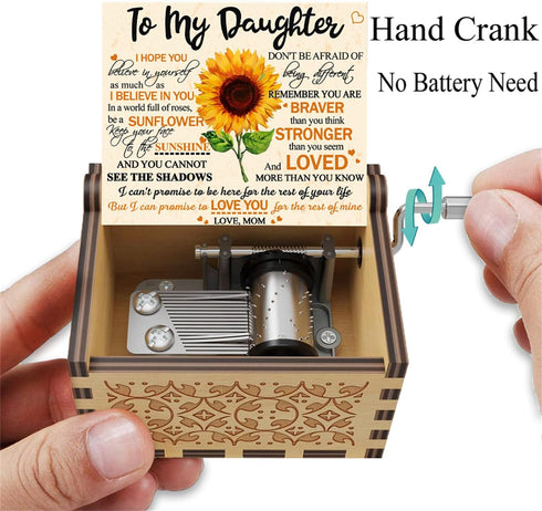 Sunflower Wooden Engraved Colorful Music Box, You are My Sunshine, Laser Wood Musical Box Gifts for Mom to Daughter