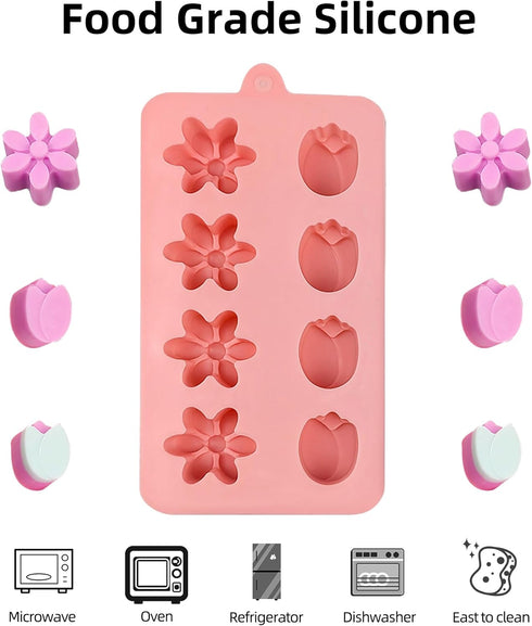 Flower Chocolate Molds, 3pcs Tulip Silicone Candy Molds for Ice Cube, Resin, Soap, Cupcake Decoration