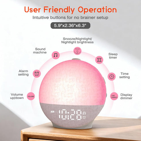 Sunset 30 12 Dimmable Sunrise Alarm Clock White Noise Machine, Simulation, Soothing Sounds, Color Night Light, Sunlight