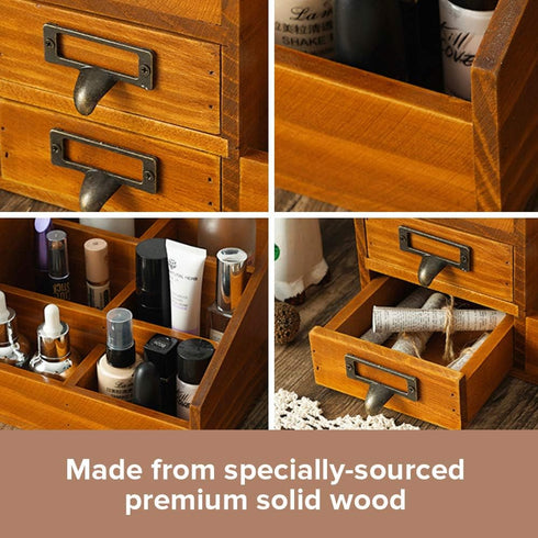 Wooden Makeup Organizer, Rustic Vanity Tray for Bathroom Countertop, Skincare and Perfume Storage