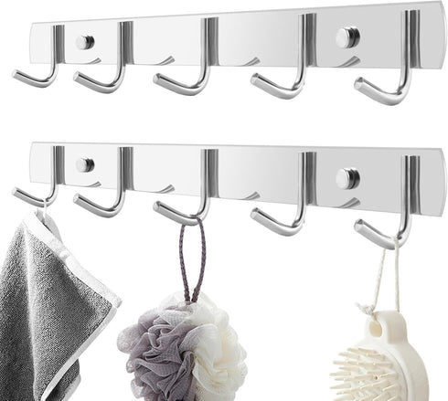 Wall Mounted Coat Rack, 5 Hook Coat Hanger Wall Mount, Premium Stainless Steel Coat Rack, Upgrade Mounted Coat Hooks
