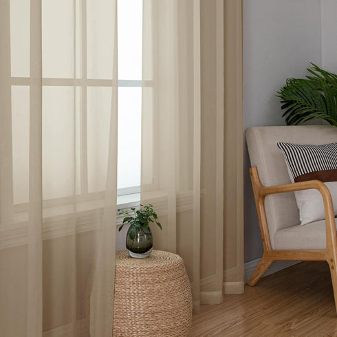 OWENIE 72 Inches Long Sheer Curtains Set of 2, Elegant Taupe Voile Rod Pocket Solid French Door Panels, 42" Width