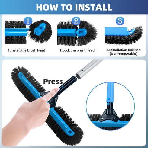 20" 12-Rows Wide Pool Brush Head, Heavy Duty Pool Cleaning Brush with Soft Bristles, Inground/Above Ground Pool Brushes