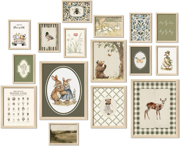 Generic 16 PCS Woodland Nursery Wall Art Decor, Vintage Baby Girl & Boy