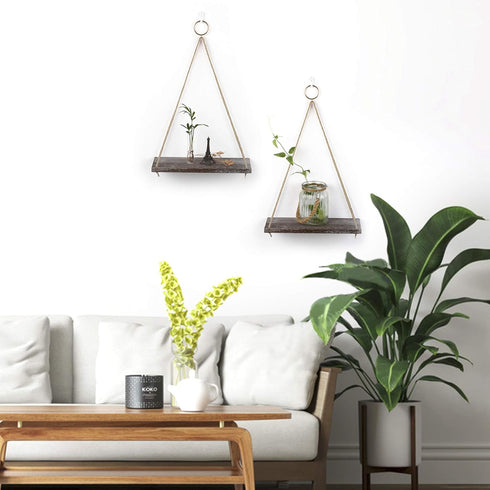 MITIME Hanging Shelves - Set of 2 Indoor Plant Shelf & Wall Hanging, Boho Style Floating Shelves