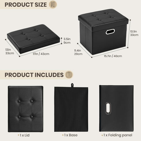 17x13x13in COSYLAND Ottoman with Storage Folding Leather Ottoman Footrest Foot Stool Black Ottoman for Room Small