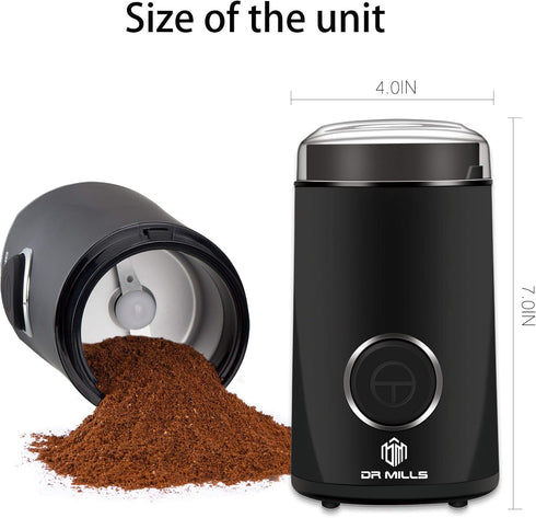 DR MILLS DM-7441 Coffee Grinder Electric,Coffee Bean Grinder,Spice Grinder,Blade & cup made with SUS304 stianlees steel (Black) by DR MILLS