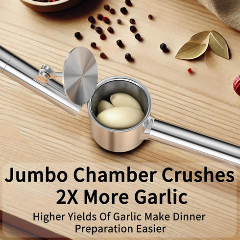 BMCASEQP 5-in-1 Set Stainless Steel Garlic Press with Jumbo Chamber & Mincer - Heavy Duty Rustproof Garlic Crusher