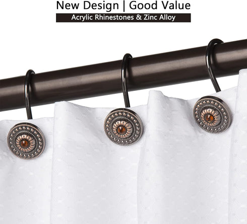 Decorative Bronze Shower Curtain Hooks, Rust Proof Rings for Bathroom, 12Pcs Shower Curtain Liner Hooks