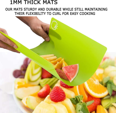 8pcs Flexible Plastic Cutting Board Mats, 2 Pack Colored Mats with Food Icons, Set of 4