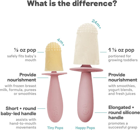 4 Set ezpz Tiny Pops (Blush) - Months+ - Popsicle Mold with Two Wands for Infants - Baby-Led Weaning + Teething