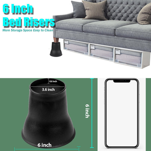 6 Inch, 6 Pack 2200lbs MYMULIKE Bed Risers Heavy Duty Bed Furniture Risers, Lift Up to Round Couch Risers for Sofas