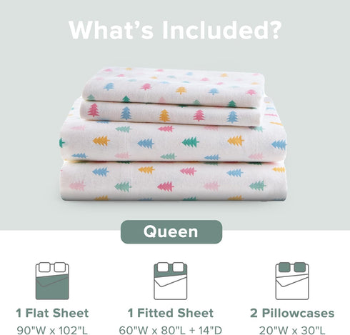 Cozy 100% Set, Set, 4 Intelligent Design Flannel Sheets Queen, Soft Cotton Flannel Bedding, Printed Warm Queen Sheets
