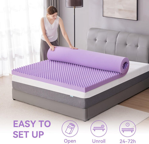 SINWEEK 2 Inch Egg Crate Memory Foam Mattress Topper - Twin XL, Pressure Relieve CertiPUR-US Certified, Purple