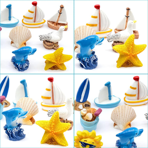 BLLREMIPSUR 10 Sailboat PCS Miniature Beach Figurines - Mini Shell Dolphin Starfish Decorations, Ocean Diorama