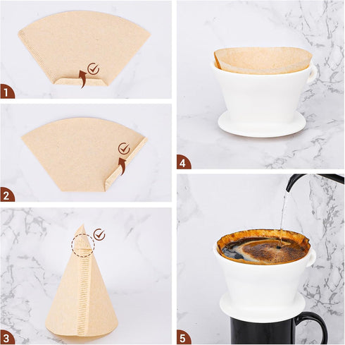 Segarty Coffee Dripper Set, White Silicone Pour Over Maker with 200PCS Size #2 Disposable Filters, 1-2 Cup