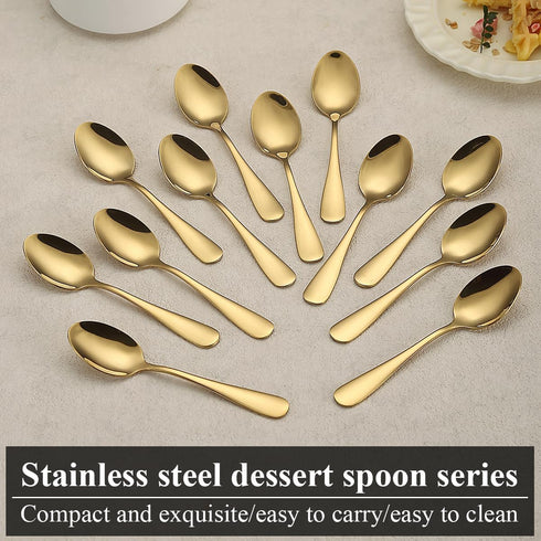 Gold Teaspoons Set of 12, Stainless Steel Soup, Dessert, Coffee, Stirring Spoons for Home or Restaurant