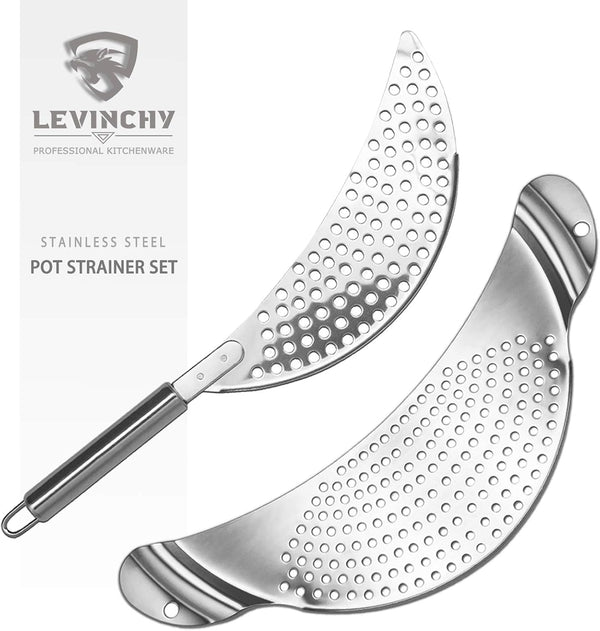 Pot Strainer Set, 2 Pieces Stainless Steel Strainers for Easy Draining, Dishwasher Safe for Cooking Kitchenware