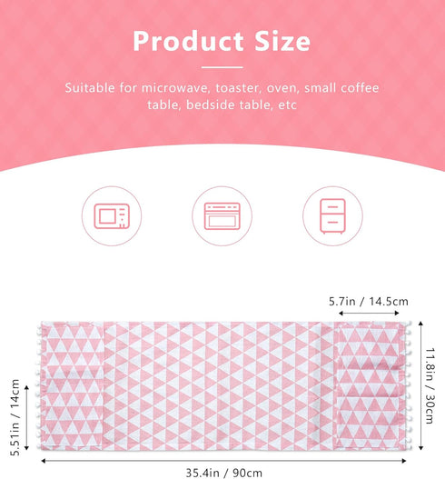 Microwave Oven Cover Dustproof Cotton Machine Protector Decorative Kitchen Appliance Cover with Side Storage Pockets (11.8 x 35.4 Inch, Pink Triangle)