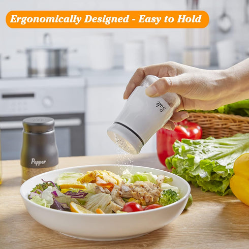 Bivvclaz Salt and Pepper Shakers Set, 5 Ounce Stainless Steel Dispenser with Glass Bottom for Modern Kitchen Decor