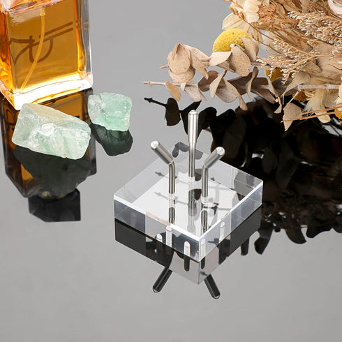 Hipiwe Acrylic Display Stand, Three Metal Peg Display Easel Stand for Fossils Crystal Minerals Rocks and Geodes, Medium,Silver