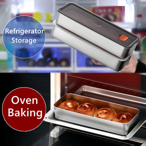 Bacon Container for Refrigerator, Bacon Storage Containers with Lids Airtight, Stainless Steel Airtight Deli Meat Storage Containers for Fridge, Long Container for Kitchen Food Storage (GrayLid)