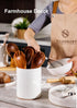 Nucookery 6.4" Ceramic Utensil Holder - Kitchen Decor with Countertop-Protection Cork Bottom (White)