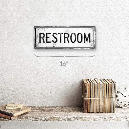 Restroom Metal Sign, 6"x16", Retro, Rustic