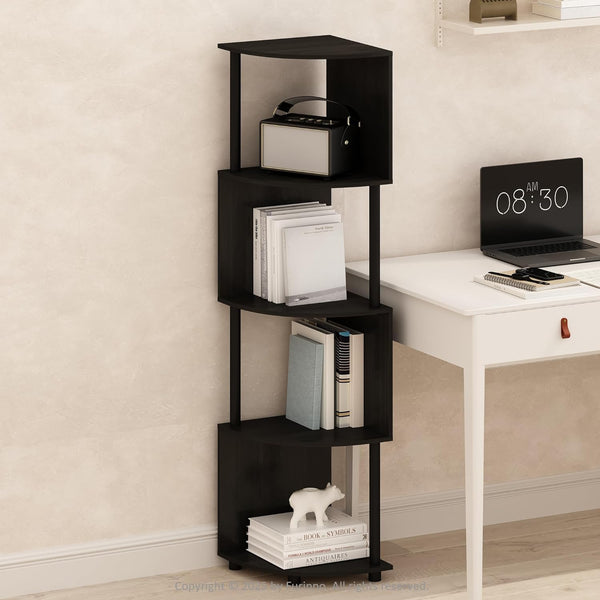 Furinno Basic Book Shelf, 4-Tier Bookshelf, Bookcase with Zigzag Corner Shelf, 14.2