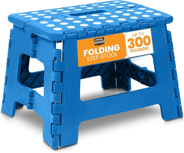 Utopia Home Folding Step Stool, Lightweight Plastic Foot Stool, 9 Inch Height, Holds Up to 300 lbs, Pack of 1 (Blue)
