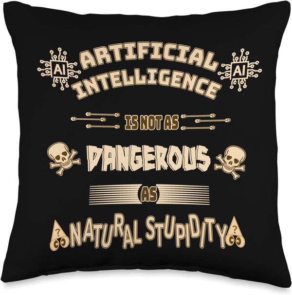 Funny AI Tech Geek Sarcastic Tan Throw Pillow, 16x16, Multicolor