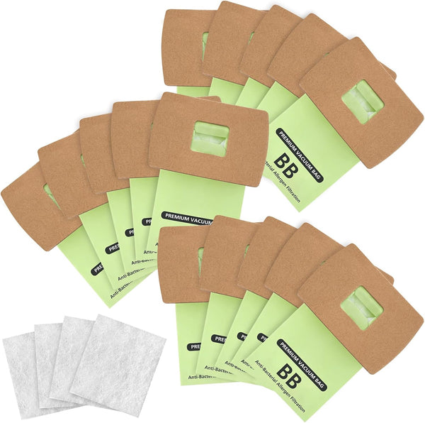 15 Pack Type BB Compact Canister Bags for Oreck XL Buster B Canister Vacuum, with 4 Motor Filters