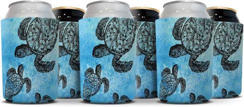 WIRESTER Can Cooler Sleeves for Soda Beer, 6 Pack - Ocean Sea Turtle Design