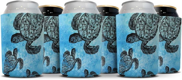 WIRESTER Can Cooler Sleeves for Soda Beer, 6 Pack - Ocean Sea Turtle Design