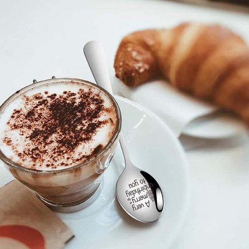 A very Merry Unbirthday to You Funny Engraved Stainless Steel Gourmet Spoon,Best Coffee Tea Dessert Spoon Gifts for Coffee Lover Birthday Graduation Christmas