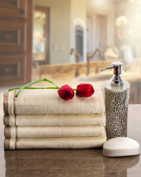 Monogrammed Gifts Fingertip Towels, Set of 4, 11 x 18 Inches, Decorative Golden Brown Embroidered Towel, Extra Absorbent