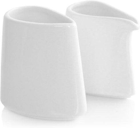 Tea Forte 2 Piece Mini Fine Porcelain White Sugar Dispenser with Spout and Creamer Pitcher, Dishwasher Safe Serving Set