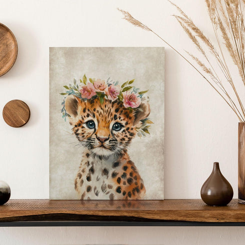 12x16 Inches Nursery Wall Decor Lovely Baby Leopard with Garland Pictures Print on Canvas Cute Animal Portrait Poster