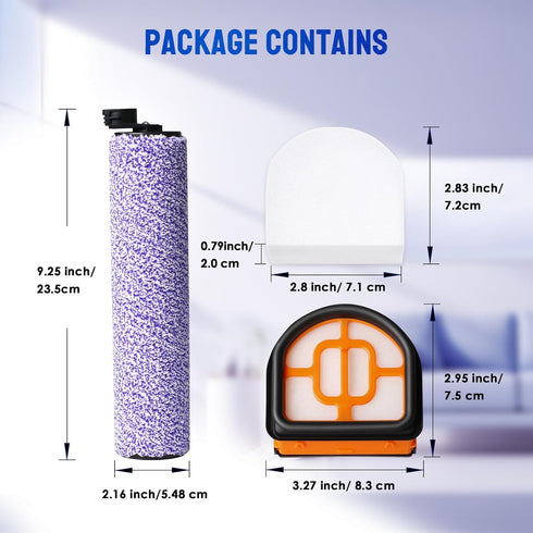 9 Pack Replacement Roller Brush and Foam Filters Kit for Shark WD101, AW302, WD201 Hydrovac XL 3-in-1 Vacuum Cleaner