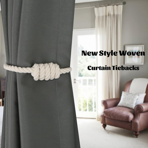 BEL AVENIR Magnetic Cotton Curtain Tiebacks, Decorative Drapery Holdbacks with Exquisite Knot, 6 Pack
