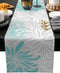 Aqua Chrysanthemum Flowers Table Runner, Cotton Linen 13x90inches, Floral Grey Tablerunner for Kitchen, Dining, Living