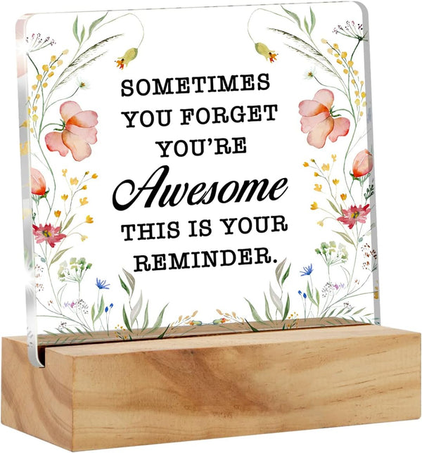 Inspirational Desk Decor Sign, Sometimes You Forget You're Awesome Acrylic Plaque for Home Office Decoration Gift
