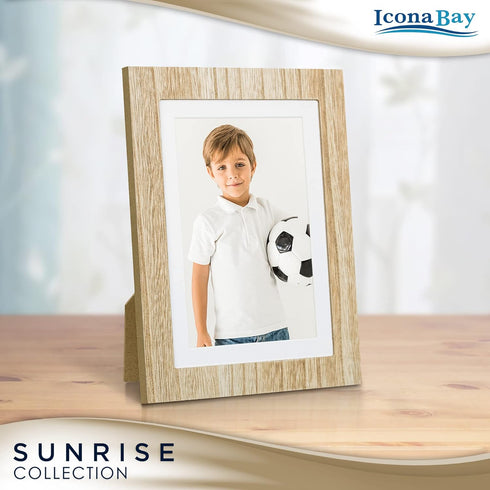 Icona Bay 5x7 Mat to 4x6 Ash Brown Picture Frame - Solid One-Piece Wood Composite, Modern Farmhouse Design