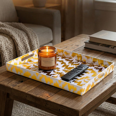 16" 12" Zosenley Decorative Serving Tray with Handles - x Large Rectangle Coffee Table Decor - Modern Gold Aesthetic