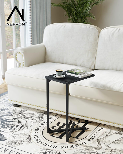 NEFROM Set 2, ET-X-BK2 C-Shaped End Tables, Sofa TV Trays of Small Couch Side Table for Living Room, Bedroom, Bedside