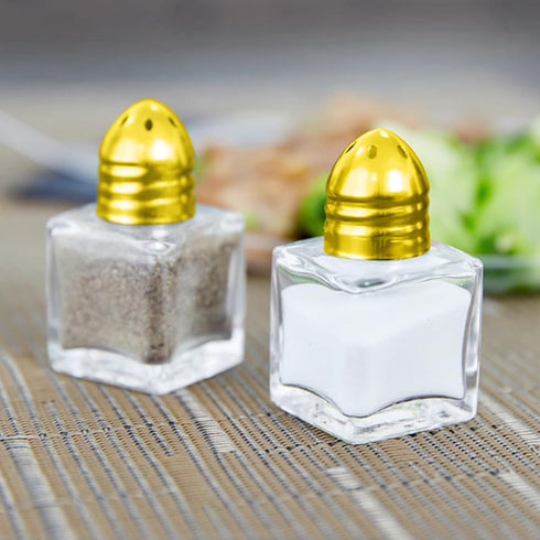 Set of 5 Mini Salt and Pepper Shakers, 0.5 oz Glass Cube Mini Spice Shaker with Funnel for Wedding, Party, Home, Kitchen